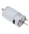 Cool 390 DC Motor With 12V Power Hit 22k RPM And Huge Torque For Robotics Or Automation Projects, silver metal body, angled view.