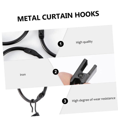 10 Pack Metal Curtain Rings With Clips Rustproof Hanging Curtain Hooks shown for quality and wear resistance details
