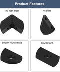 Product features of Six Piece Black L Brackets Corner Braces Heavy Duty 304 Stainless Steel Shelf Supports, showing 90° angle, smooth edges.