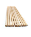 Premium Unfinished Hardwood Dowel Rods 1/4 X 12 Inches Ten Pack Smooth Finish Round Wooden Sticks arranged in a line.