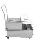 Commercial Fryer Filter Cart Mobile Oil Purifier Knock Grease Costs Down And Keep Kitchen Operations Running Slick With Rapid Filtration Heavy Duty 55 Liter Tank side view of stainless steel fryer oil filter cart with hoses