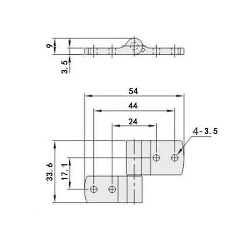 Technical diagram of 360 Degree Torque Hinges Friction Positioning Hinge Symmetrical Adjustable Torque Hinge For Doors Cabinets Gates And Furniture Heavy Duty 0.45 Torque Easy Install 1 Piece with measurements.