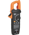 Auto Ranging Digital Clamp Meter With True RMS For AC And DC Current And Voltage Resistance Continuity Frequency Capacitance LoZ NCVT And 1000V Rating Must Have Pro Grade Durable Handy Tool For Electricians showing orange and black design