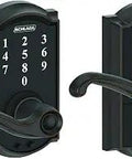 Keyless Touchscreen Door Lock With Lever Handle Camelot Style Electronic Lock Aged Bronze Finish Fingerprint Resistant