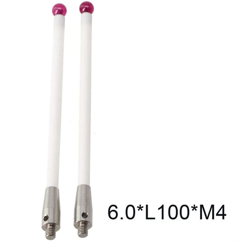 Two ceramic stem probes with 6 mm ball tips, 100 mm length, M4 threaded ends for CMM probe stylus (2-pack)