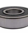Close-up of 6004-2RSH deep groove ball bearing, 20x42x12mm, with double rubber seals, pre-greased for low noise, ideal for precision use.