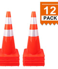 Heavy Duty 28 Inch Traffic Cones Set Of 12 PVC Safety Cones For Roads Parking Lots And Construction Sites Orange With Reflective Tape