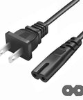 2 Prong 5Ft Power Cord For PlayStation And Xbox Consoles, Gamer Ready Replacement Cable, Compatible With PS5 PS4 PS4 Slim PS3 Slim Super Slim, Xbox Series S X, Xbox One S X, 18 AWG Figure 8 IEC320 C7 black power cord with IEC C7 connector