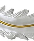 Knockout Modern Wall Mounted Coat Hooks For Tight Spaces With Seven Rust Proof Resin Hangers, white feather design with gold accent.