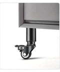 Kick Heavy Moves To The Curb 4 Pack Swivel Caster Wheels And Adjustable Furniture Feet with a black swivel caster mounted on furniture.