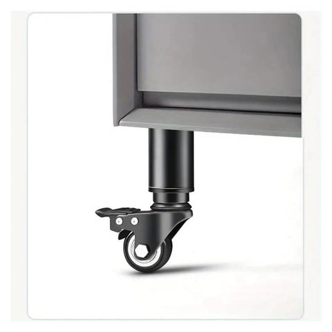 Kick Heavy Moves To The Curb 4 Pack Swivel Caster Wheels And Adjustable Furniture Feet with a black swivel caster mounted on furniture.