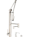 Contemporary Graphite Pulldown Kitchen Faucet With 12 Inch Long Reach Articulated Spout And Complete 3 Piece Suite with glide controls in polished finish.