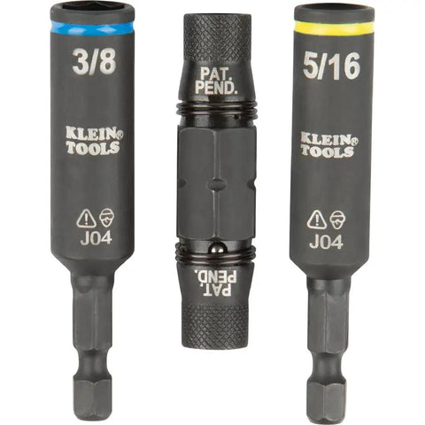 11-In-1 Ratcheting Screwdriver And Nut Driver Kit With Impact Rating, showing 3/8 and 5/16 nut drivers and connector piece.