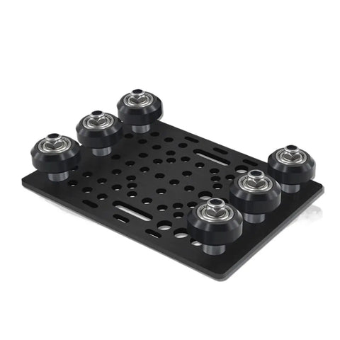 Groove Frame Connection Plate Kit For 3D Printers 20 To 80mm Wide Frames With Six Wheels Black Aluminum Solid POM Plate Flexible Mounting Holes For Motors And Accessories Smooth Rail Glide Ready To Roll, black plate with six wheels