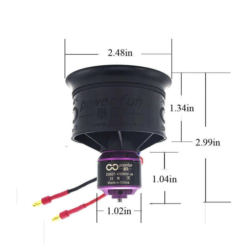 50mm EDF Ducted Fan With 11 Blades 4300KV RC Brushless Motor 40A ESC 2-4S High Voltage Balance Tested shown with measurements