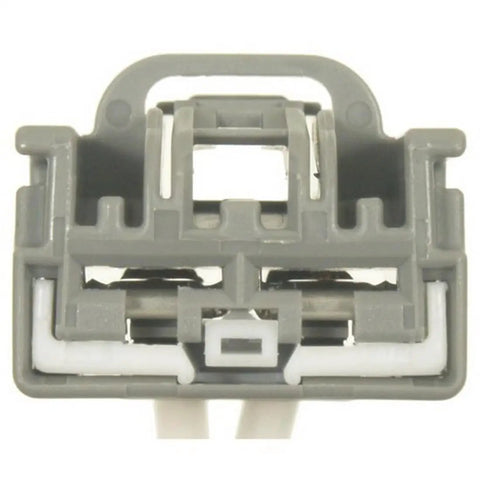 HVAC Blower Motor Resistor Connector Pigtail Wire Plug Harness for GM Cars Trucks close-up view of gray 2 terminal plug.