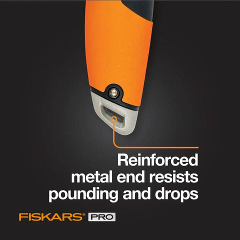 Pro Retractable Folding Utility Knife With CarbonMax Blade, Dual Lock Safety, all metal end detail in orange and black.