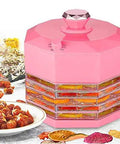Dang Sweet Compact 5 Tray Food and Pet Dehydrator Machine With 8 Speed Controls, pink design with stacked trays for drying snacks.