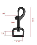 Top Tier Hella Sturdy Black Swivel Eye Bolt Snap Hooks And Heavy Duty Dog Leash Clips With Rust Resistant Zinc Alloy Build For Secure Pet Walking Gear Four Pack, measuring 2.96in by 0.75in.