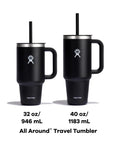 On The Fly 40 Oz Stainless Steel Travel Tumbler With Comfort Grip Handle And Leak Proof Straw Lid side by side with 32 oz model.