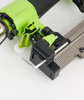 Top Tier 23 Gauge Headless Pin Nailer With Auto Lock Out And Adjustable Edge Guide close-up view of adjustable edge guide and body.
