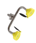 Emergency Eye Wash Station Faucet Mount with yellow aerated spray heads, 304 stainless steel and ABS construction, ANSI Z3581 compliant.