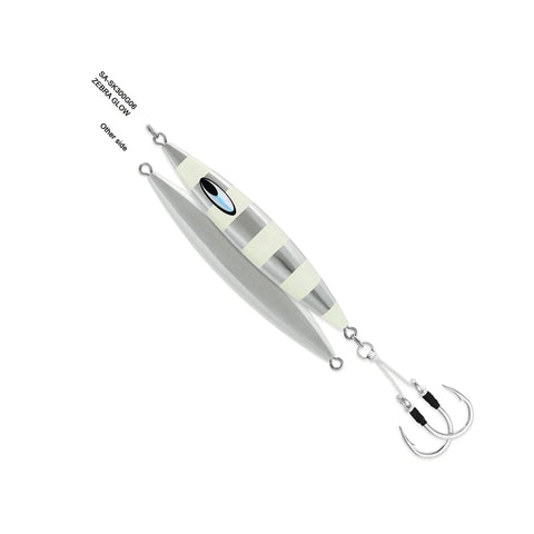Glow Pink Japanese Slow Jigging Metal Jig For Saltwater Fishing With 4oz 110g Weight, 7/0 Assist Hooks, side view