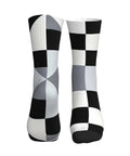 Top Shelf Black And White Piano Plate Grid Athletic Socks Engineered For The Daily Grind With Fast Dry Polyester And Secure Mid Tube Fit, showcasing the unique checkered design.