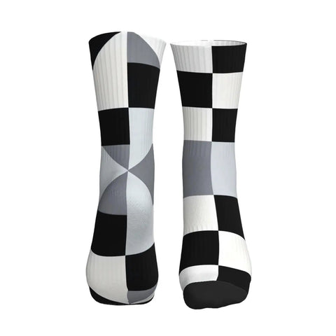 Top Shelf Black And White Piano Plate Grid Athletic Socks Engineered For The Daily Grind With Fast Dry Polyester And Secure Mid Tube Fit, showcasing the unique checkered design.