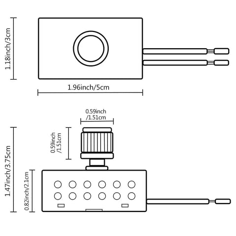 Heavy Duty Inline Dimmer Switch For Table Lamps Floor Lights And Wall Sconces Full Range Rotary Knob Control dimensions and design view