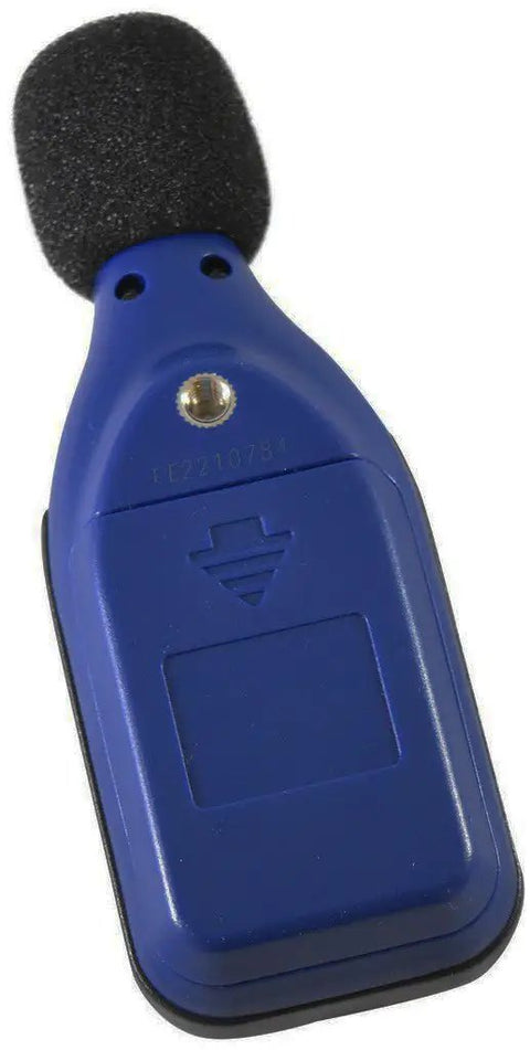 Back view of Decibel Meter With Backlit Display 30 to 130 dBA Range MAX and MIN Hold 0.1 dBA Resolution 1.5 dBA Accuracy Auto Power Off Disableable Handy Sound Level Meter For Home Workshop Studio Or Field Use 1 Year Warranty