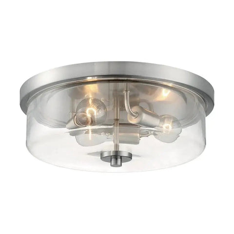 Sommerset 3 Light Flush Mount Fixture With Clear Glass Shade In Brushed Nickel Finish Modern Ceiling Lighting For Damp Locations