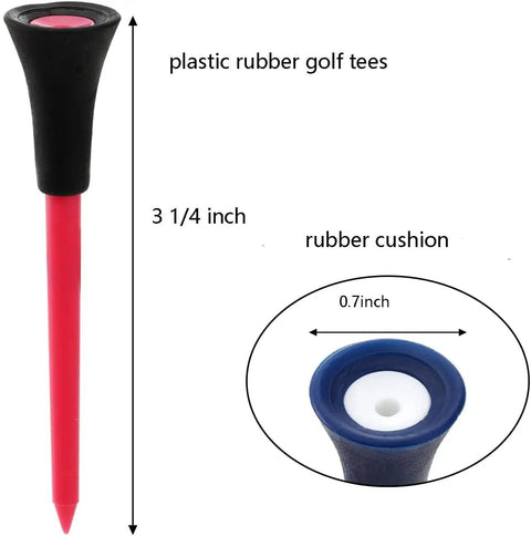 Rubber Cushion Top Golf Tees, 50 Pack Unbreakable Plastic Rubber Tees In Mixed Colors, Three And A Quarter Inch detail