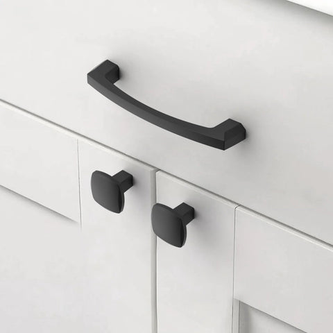 10 Pack 4 Inch 102mm Matte Black Cabinet Handles For Kitchen Cabinets Drawers Dresser Wardrobe Zinc Alloy Hardware installed on cabinet