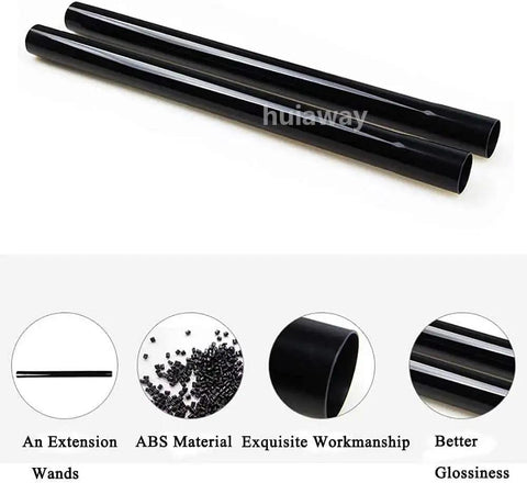 Two black plastic tubes from Three Piece Vacuum Extension Wand Set 1.25 Inch Inner Diameter 32mm Plastic Tubes Fits Most Vacuum Cleaners Replacement Attachments