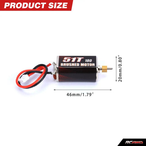 Upgraded 180 Size Carbon Brushed Motor With 51T Turns And 16T Steel Pinion Gear For 1 To 24 Scale Axial SCX24 Crawlers