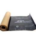 Slick Peel And Stick Installation For Insane Rooftop Weather Sealing Heavy Duty Rubberized Asphalt Underlayment rolled up, black and brown, for moisture barrier use.