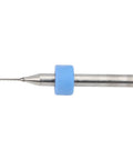 Single drill bit from 10 Piece Pro Grade Tungsten Carbide Micro Drill Bits Set For PCB SMT CNC Projects, blue collar.