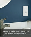 GFCI Outlet With Built-In Switch Combo 15 Amp Tamper-Resistant Self Test LED Indicator Light White GFSW1-W in bathroom setting