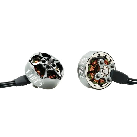 3800KV Or 5500KV Outrunner Brushless Motor for Cinewhoop FPV Drones, silver aluminum housing, exposed coils, dual side view