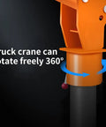 Foldable Truck Bed Crane With 3,500 Lb Electric Winch Kit showing 12V painted steel jib crane's 360-degree swivel feature