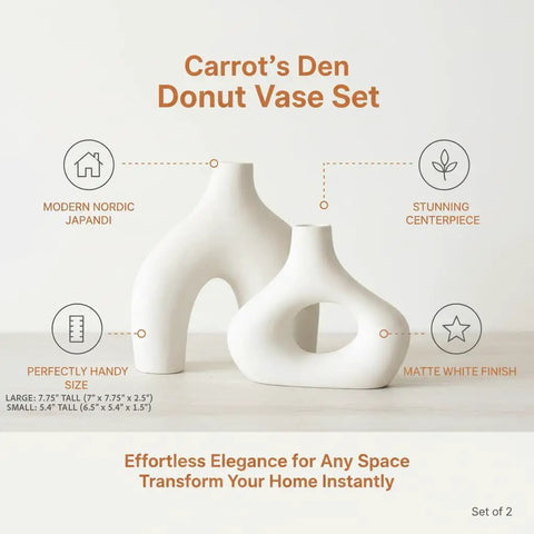 Donut Vase Set Of 2 White Ceramic Vases Large Nordic Minimalist Hollow Centerpieces For Living Room Table Office Wedding Decor