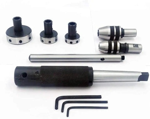 Threading and Tapping Attachment for Lathe Tailstock Die Holder Set Pro Grade Tool Steel with die holders, tap chucks, and wrenches