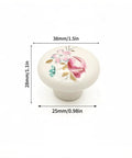 Ceramic Hand Painted Flower Drawer Knobs Set With Old School Vintage White Floral Cabinet Pulls for 4 Pack, shown with dimensions