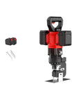 Heavy Duty Rechargeable Hydraulic Crimping Tool And Angle Steel Drilling Machine With 900W Motor, featuring a dual battery design and sturdy handle.