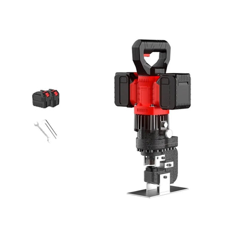 Portable Rechargeable Hydraulic Crimping Tool With Smart Battery Power Efficient Dual Motor Design For Heavy Duty Angle Steel And Channel Punching Applications, includes battery and tools.