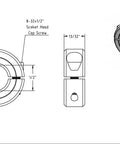 Lightweight Aluminum Half Inch Double Split Shaft Collar Two-Piece Clamp With Set Screw, diagrams showing dimensions and structure
