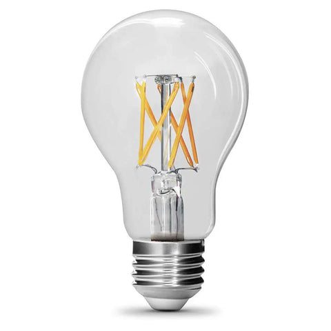 LED A19 Light Bulb 60W Equivalent Dimmable, 810 Lumens, 2700K Soft White, visible filament, clear glass design.