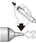 Illustration of Pro Grade Desoldering Pump Solder Sucker For Quick Clean Melted Solder Removal Made In Japan, showing operation and nozzle.