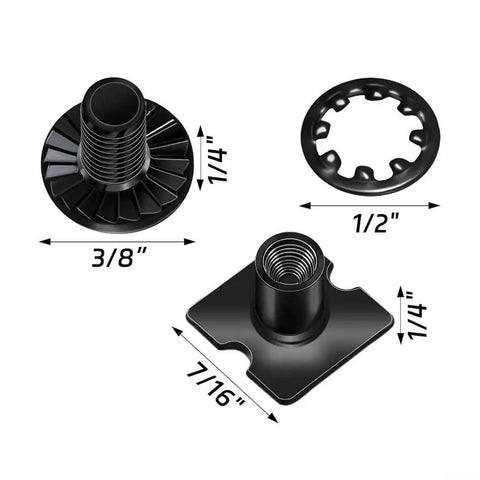 Get This Super Cool Set Of 25 Football Backplate Screws Perfect For Quick Repairs With Anti Loosening Design Nuts And Internal Locking Bushings Included In A Handy Storage Box For Any Athlete Needing Durable Gear Upgrades. black metal football backplate screw set with lock nuts and bushing, 1/4 inch